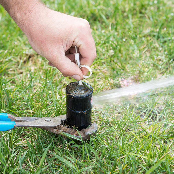 person starting up sprinkler/irrigation system in spring